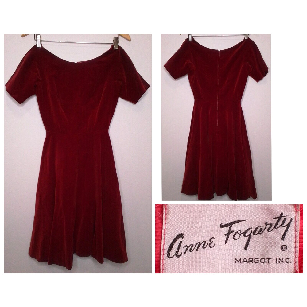 Anne Fogarty Vintage Dress Women's Red Velvet #W3136